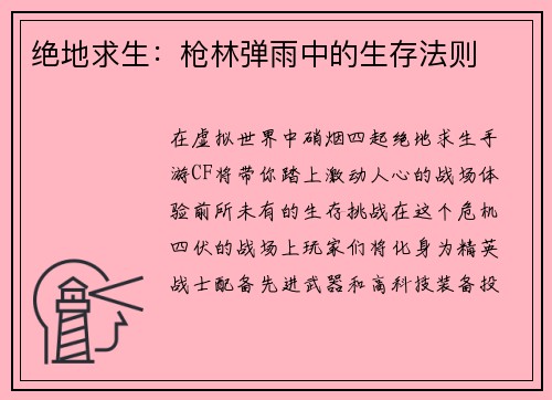 绝地求生：枪林弹雨中的生存法则